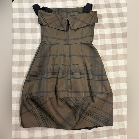 Cue European Fabric Plaid Army Green & Black Plaid Structured Mini Dress - Picture 5 of 9